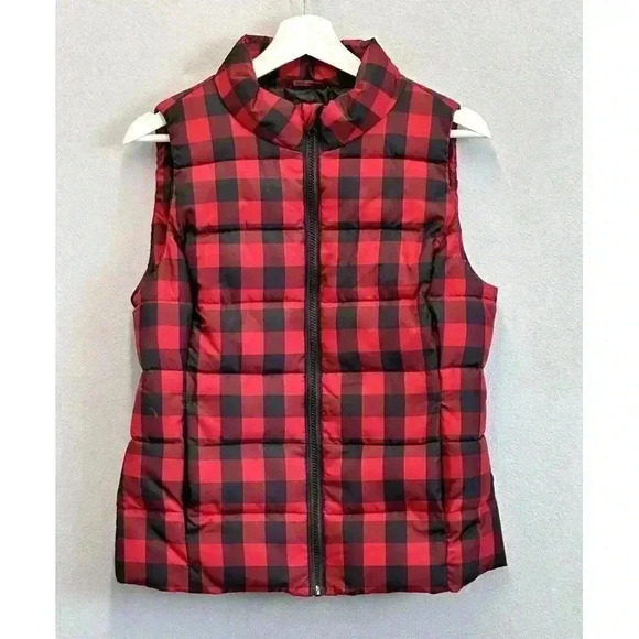 Ruff Hewn Jackets & Blazers - Ruffhewn Woman's Petite Medium Red &‎ Black Buffalo Plaid Puffer Vest Jacket